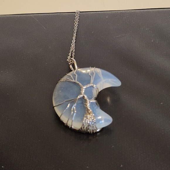 New Transparent Opal Moon Tree of Life Wire Wrap Necklace - Picture 3 of 6